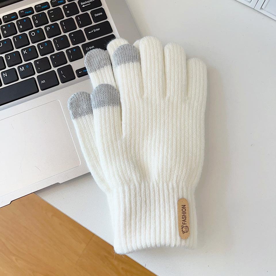 Gloves for Women In Winter, Thickened Cotton for Warmth Knit Gloves Cuff Warm Gloves Autumn Winter Soft Coldproof Touchscreen Gloves