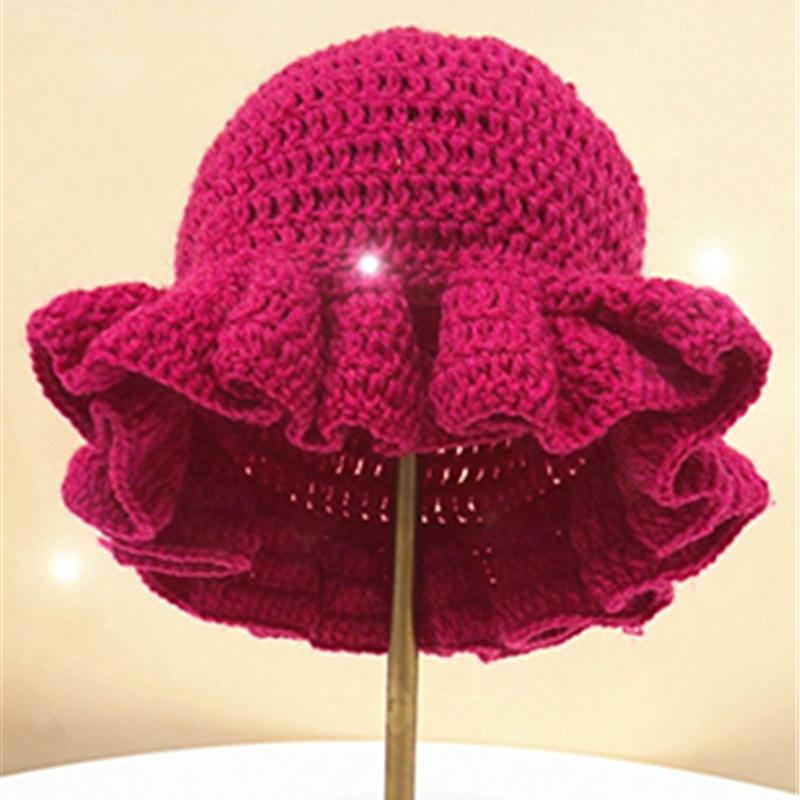 Women's Autumn & Winter Street Style Unique Handmade Crochet Ruched Brim Knitted Hat, Colorful Party Beanie Unisex for Daily Wear Halloween