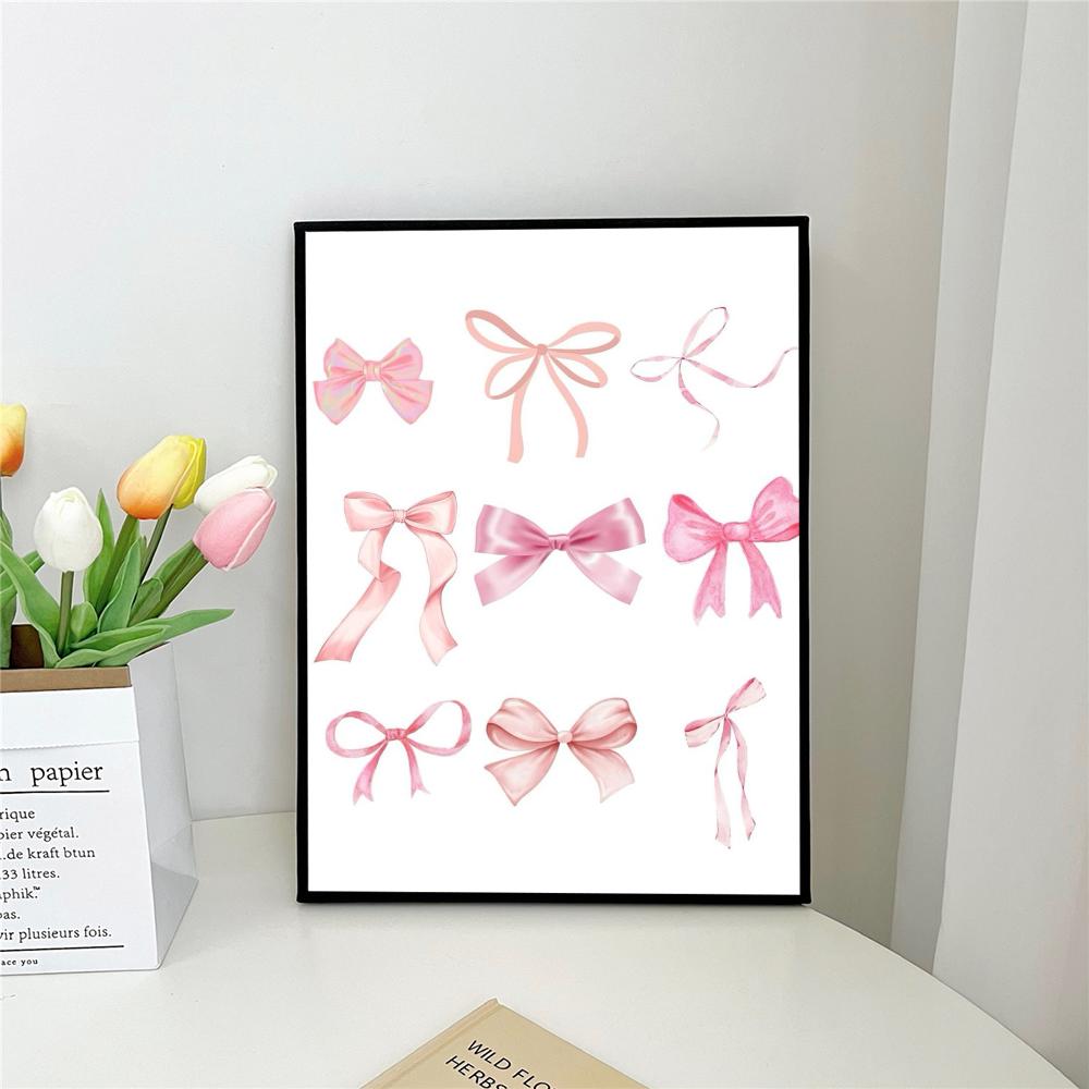 1pc Vintage Trendy Art Pink Bows Colorful Cherry College Poster Self-adhesive Art Waterproof Paper Sticker Wall Decor