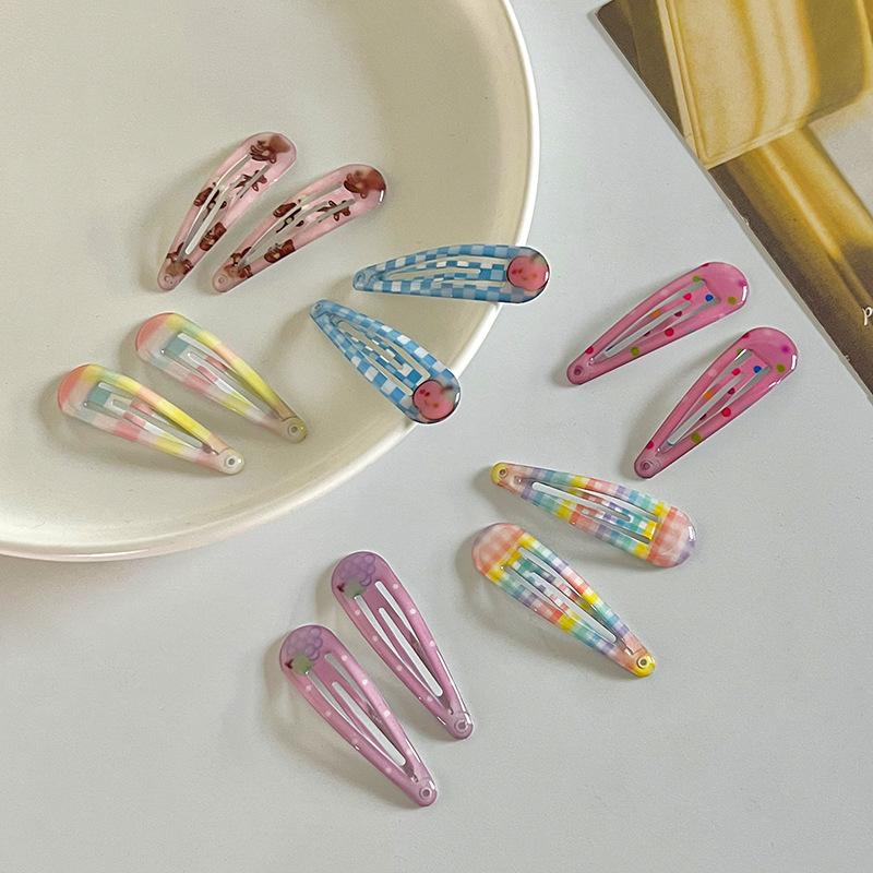 2pcs Korean Kid Hair Clips Cute Plaid Bear Barrettes for Girls Summer Fashion Fruit BB Hair Accessories Princess Series Headwear