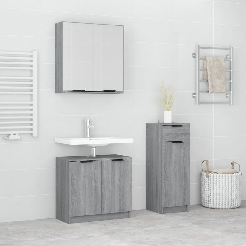 3 Piece Bathroom Furniture Set Grey Sonoma Particleboard