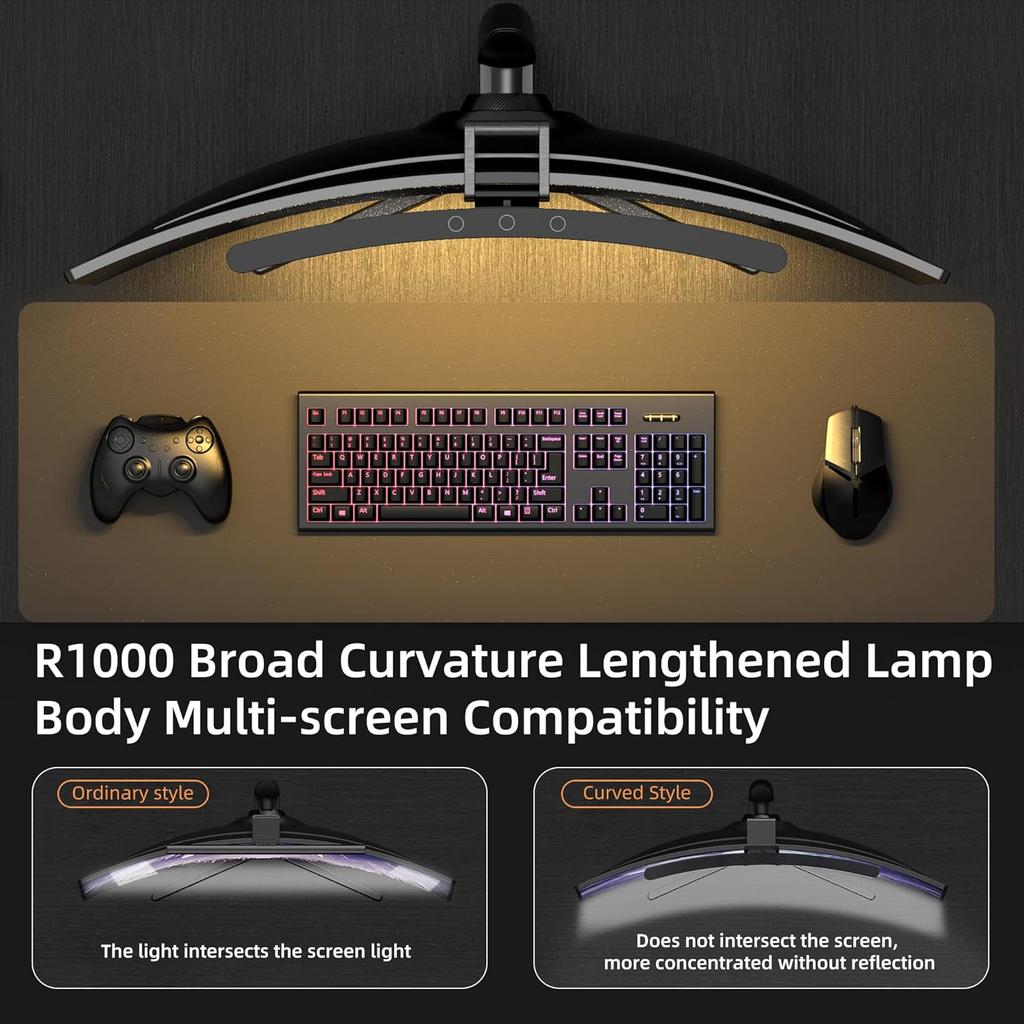 Curved Monitor Light Bar 3 Color Dimming Applicable To All Screens No Screen Glare Eye Caring for Desk/Office/Home/Game