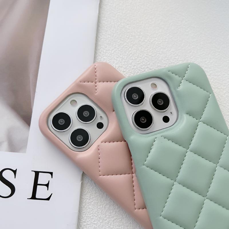 Luxus einfarbige Leder Rauten Auf und Ab Nicht Randlos Handyhülle Für iPhone 16 Pro Max 14 11 12 13 15 Pro Max Bumper Hülle