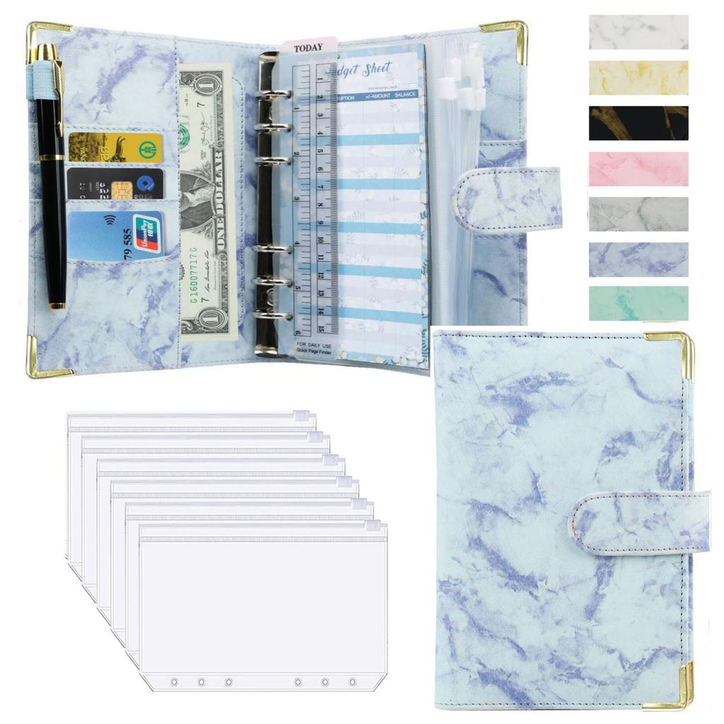 A6 Money Saving Organizer PU Leather Budget Binder Marble Notebook Budgets Planner  Envelope Office School Supplies