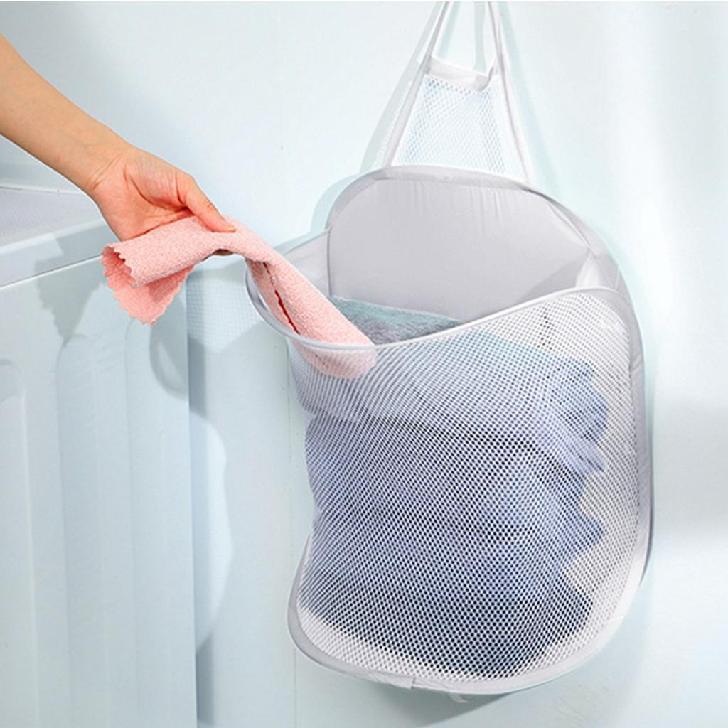 Hanging Laundry Hamper Foldable Space Saving Wall Hanging Laundry Basket for Bathroom Gray