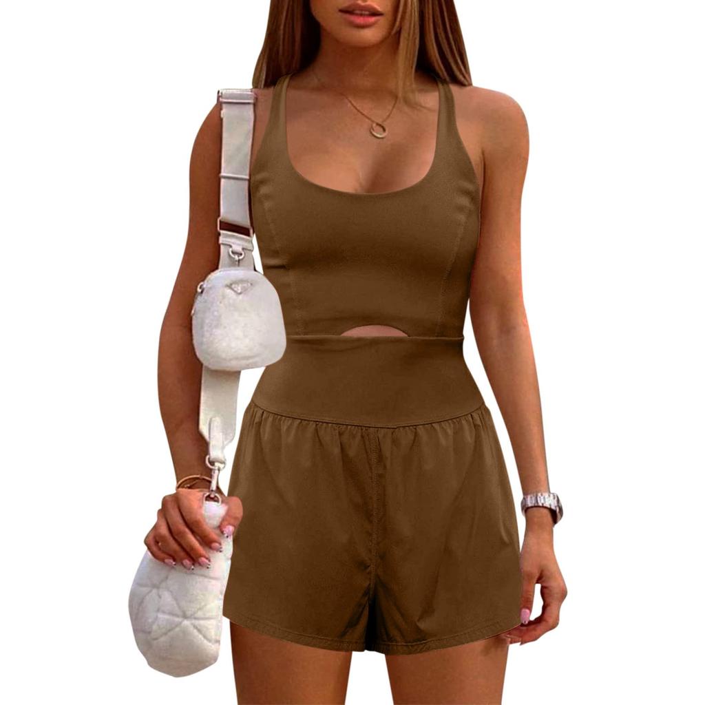 Women's Tight Sports High-waisted Fashion Solid Color Jumpsuit Yoga Shorts