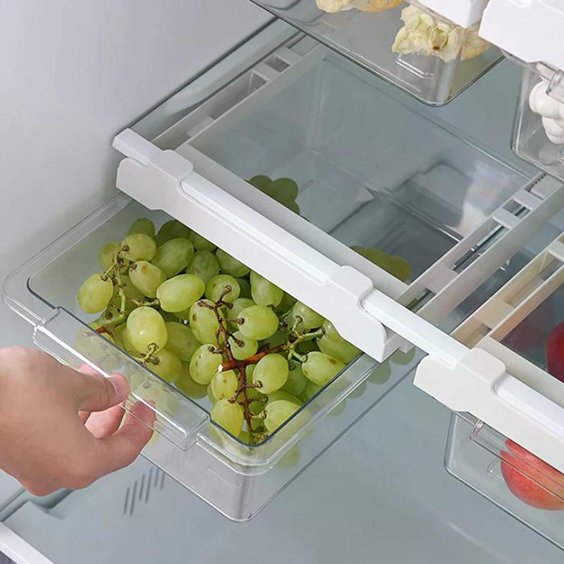 Transparent Kitchen Storage Box Egg Organizer Container for Fruits & Vegetables - Under-shelf Refrigerator Drawer Preservation