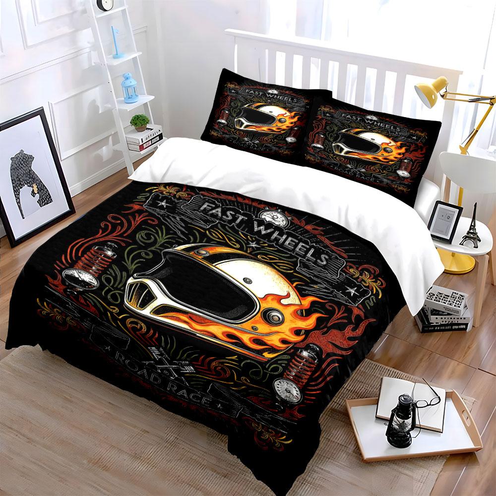 Flaming helmet, Fast Wheels. Bedding sets Duvet cover sets Duvet covers Pillowcases(1 * Duvet Cover 2 * Pillowcases without duvet insert)