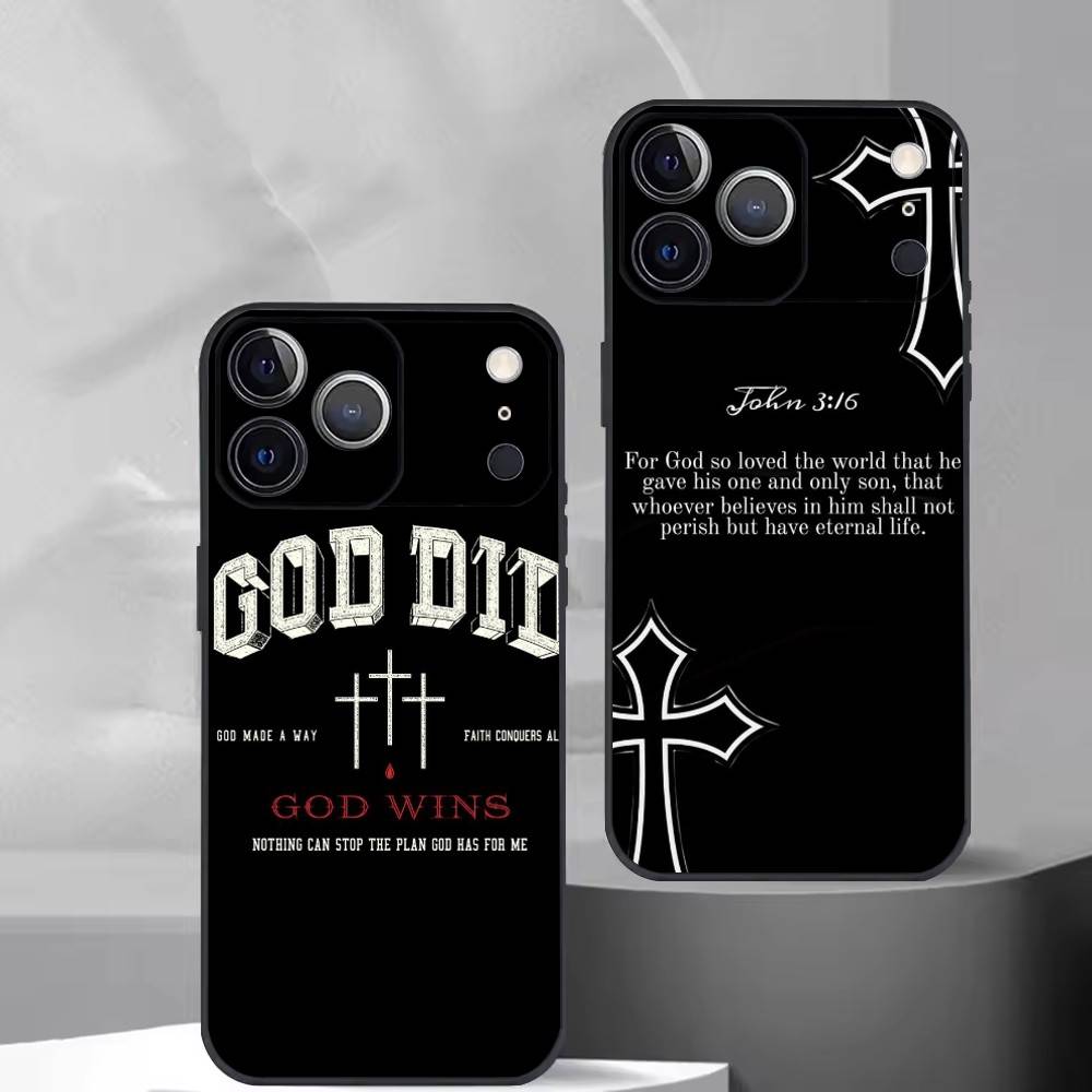Gods J-Jesus Bible Verse Phone Case For iPhone 17,16,15,14,13,12,11 Plus,Pro Max,XS,Soft Silicone Black Cover