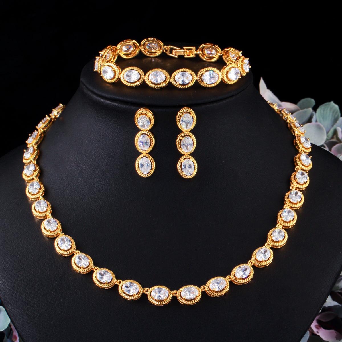 

Bridal Wedding Jewelry Multi-Layer Electroplated 18K Gold Necklace Earrings Bracelet Set