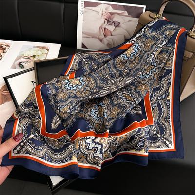 Supply Silk Scarf Women'S Square Scarf Pattern Scarf Imitation Silk Retro Ethnic Printing Silk Scarf