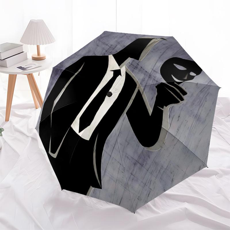 1pc Masked Figure Automatic Folding Umbrella - Windproof Compact Travel Umbrella with Auto Open/Close, 8-Rib Heavy-Duty Shaft for Women/Men A024