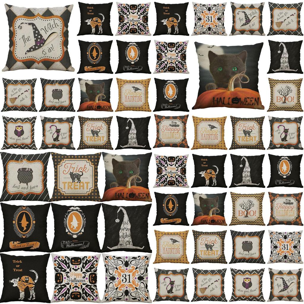 Halloween Owl Cushion Cover Cotton Linen Pillow Case With Pumpkin Pattern And Invisible Zipper For Sofa Home Decor