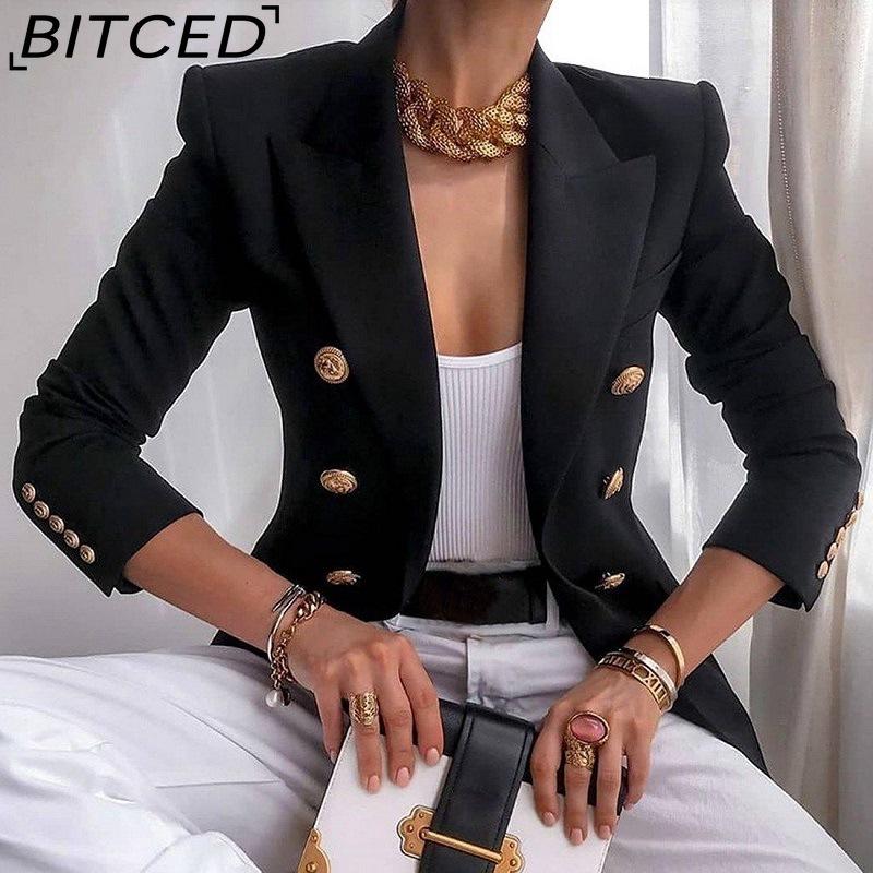 BITCED Women's Vintage Casual Lattice Print Autumn Winter Long Sleeve POLO Neck Jackets & Coats