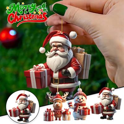 Christmas Santa Claus Acrylic Flat Cartoon Pendant Ornament for Tree Decoration Gift Hanging Holiday Decor