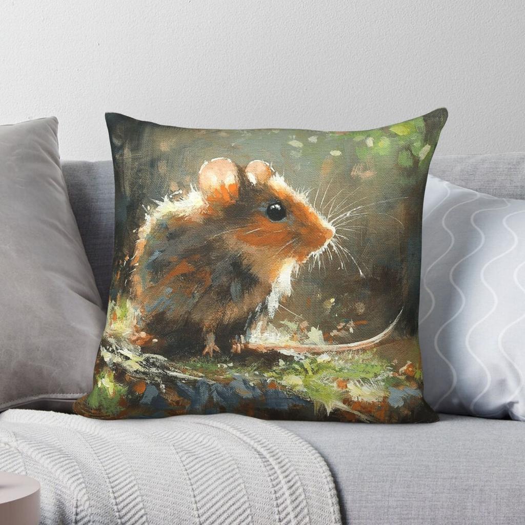 Cute Field Mouse Portrait Square Pillowcase Polyester Linen Velvet Printed Zip Decor Pillow Case Car Cushion Cover