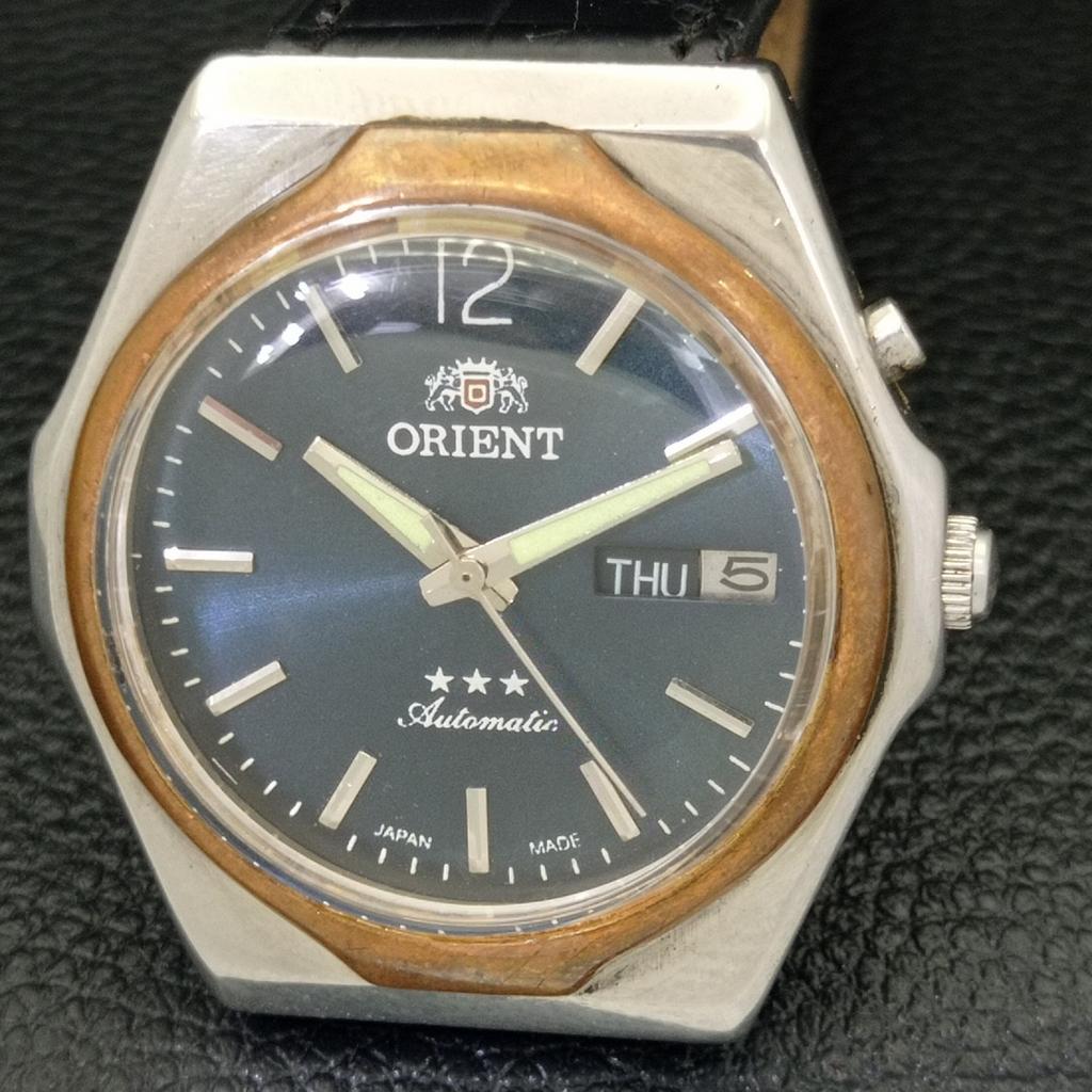 USED MENS ORIENT AUTOMATIC JAPAN 46941 DAY&DATE BLUE COLOR DIAL WATCH A431481-2 R107-a431481