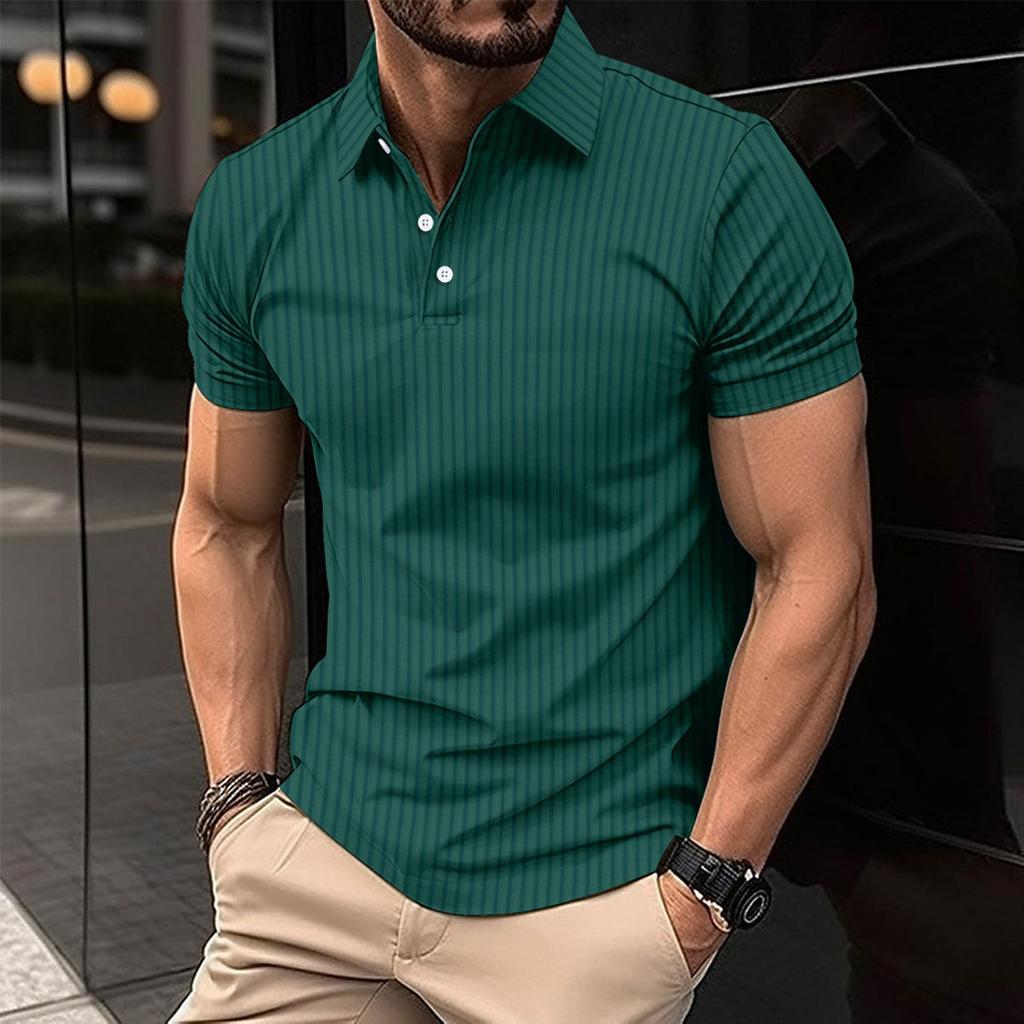 Men's Summer Sports Fitness Casual Vertical-striped Short-sleeved  Shirt
