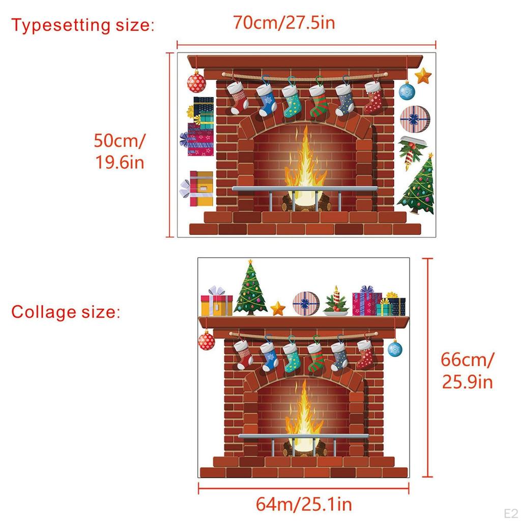 Christmas Fireplace Wall Sticker,Christmas Decoration, Removable Art Window Decal for Outdoor