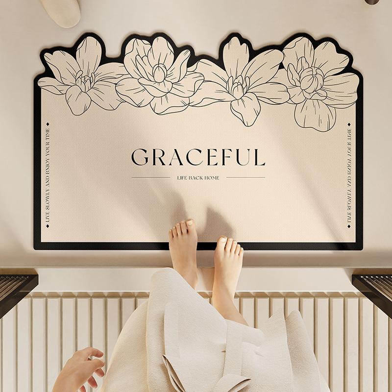 Cute Wind Half An Acre Flower Field Bathroom Door Absorbent Floor Mat, Bathroom Diatom Mud Floor Mat Non-Slip Foot Mat Household