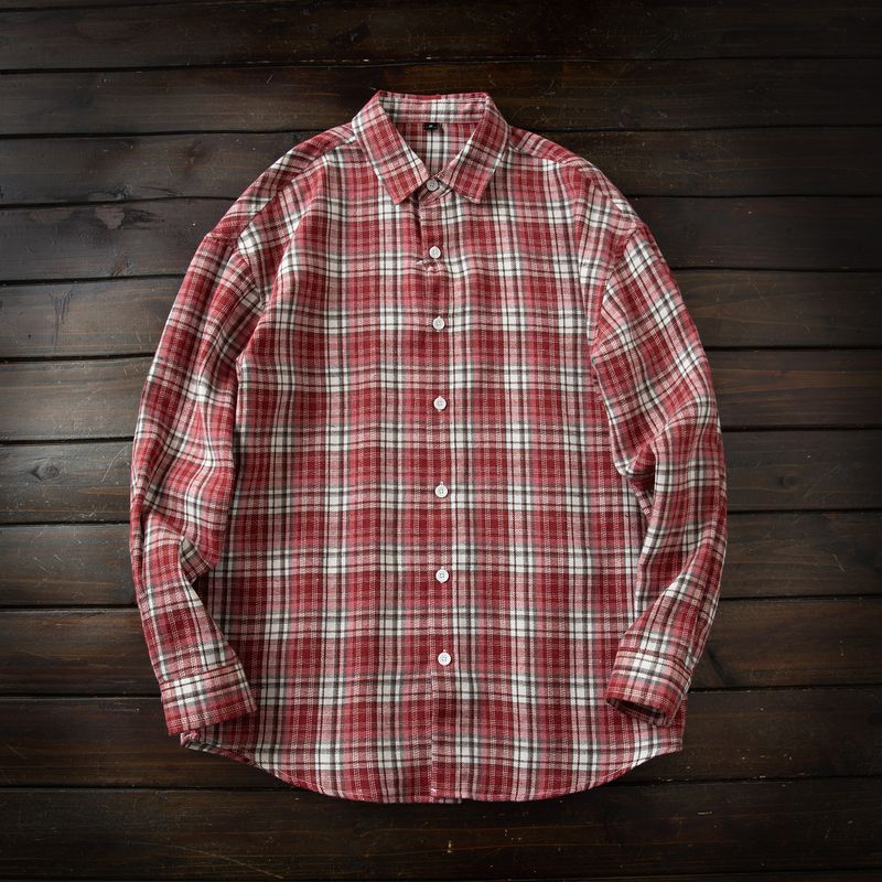 Japan fashion Order! Soft Glutinous Color Grid Sanding! Four Seasons Men Lapel Loose Casual Long sleeve Shirts Top Outerwear