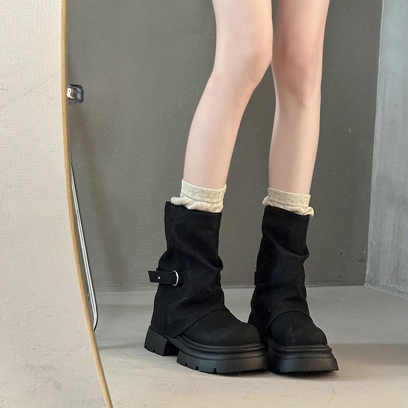 Fashion niche simple pleated trousers Martin boots children 2025 autumn and winter new thick-soled Maillard short boots