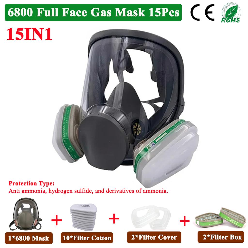 Full Face Filter 15Pcs Anti-Fog 6800 Respirator Industrial Paint Spray Vaccination Safety Work Formaldehyde Protection