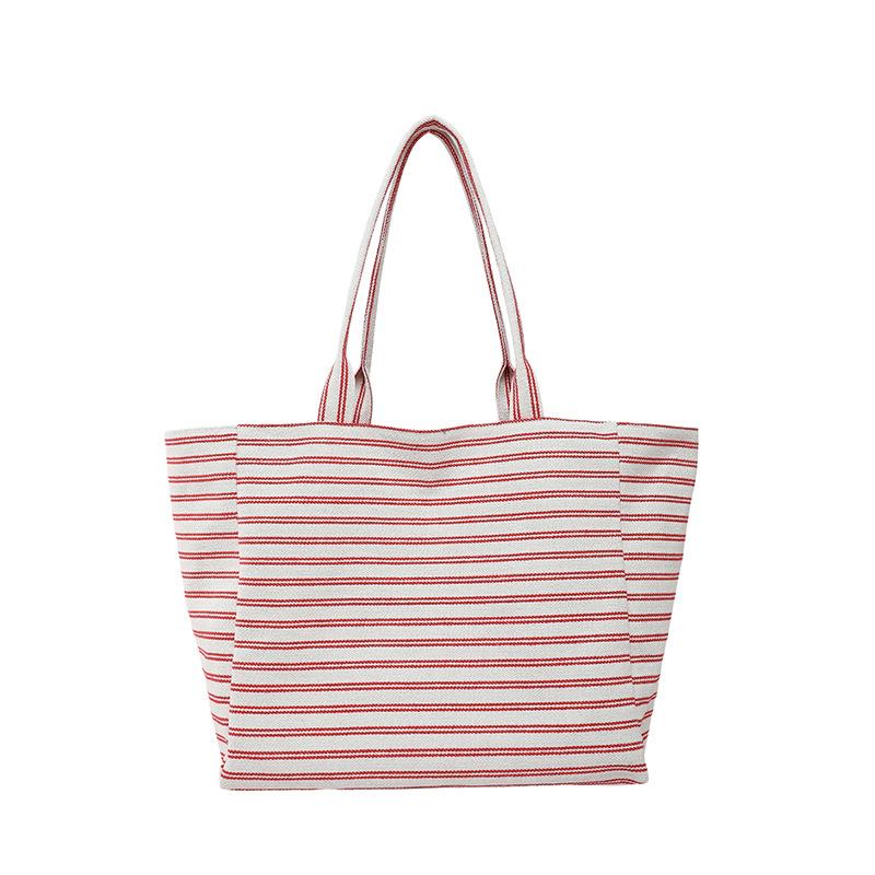 Striped canvas bag new tote leisure bag shoulder large capacity tote bag shopping bag