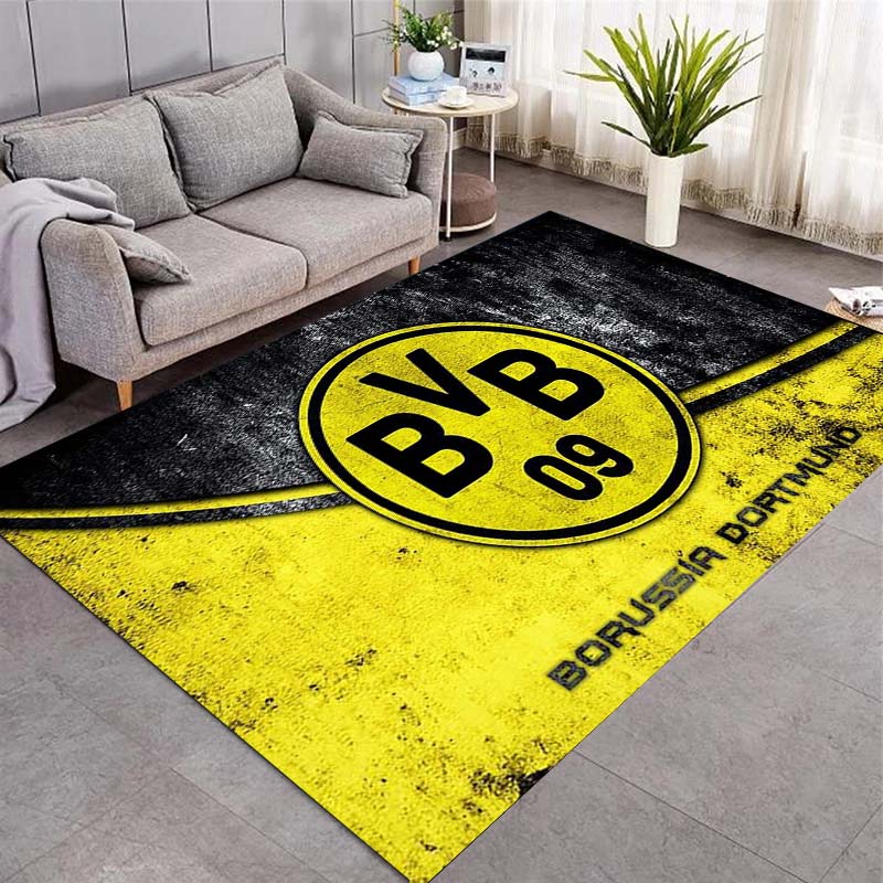 Borussia Dortmund BVB 09 Classic Stripe Logo Area Rug, Non Slip Floor Mat for Home, Ideal Present for Football Supporters