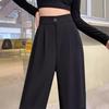 Women's Black Wide-Leg High-Waist Drape Pants - Spring 2024 Fashion