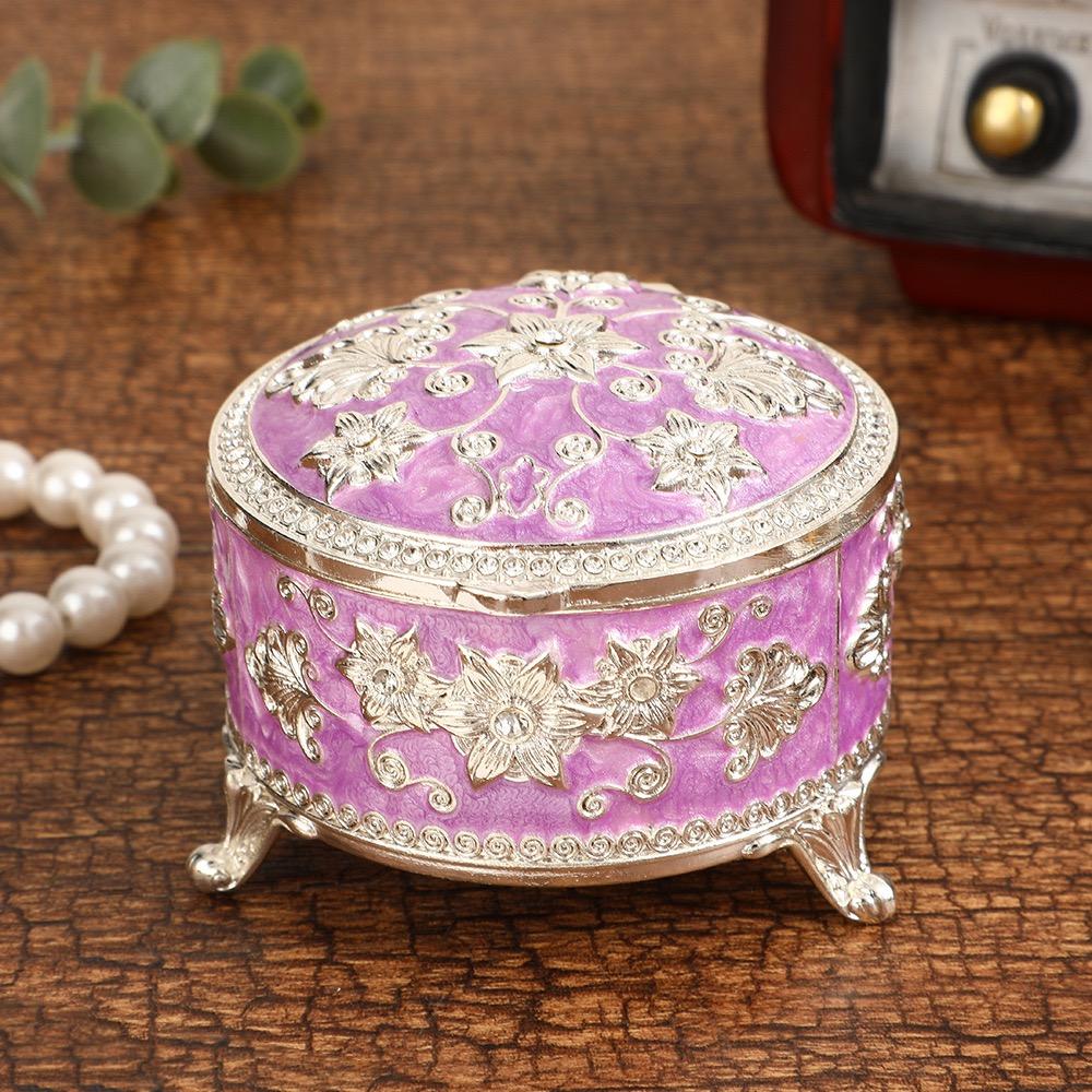 Mini Bracelet Storage Box Jewelry Organizer,European Style Circle Enamel Alloy Ring Storage Jar Dresser Display Couple Gifts