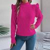 Women's Solid Color Fungus Edge Long Sleeve Stand-up Collar Pullover Sweater