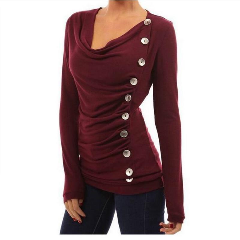 

Женская базовая футболка с одним рядом пуговиц, приталенная, осенних цветов, хлопковая, однотонная, топы S вино красного