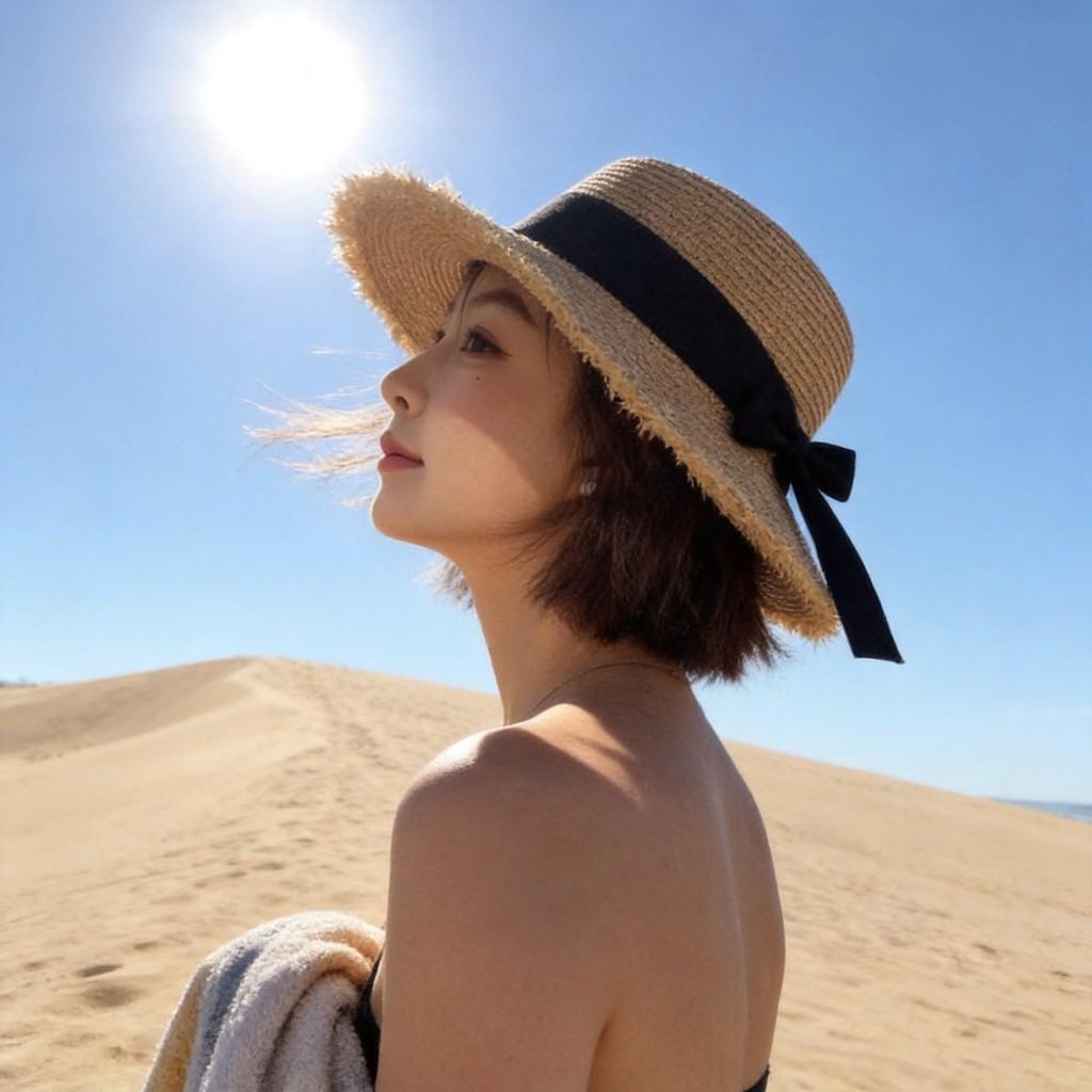 Womens Flat Top Sun Hat With Breathable Straw Material For Outdoor Activities