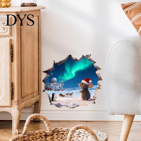 Mouse Hole Wall Decal 3D Christmas Sticker, Waterproof PVC Decal, Creative Festive Home Decoration Scene Easy Apply for Holiday Living Room