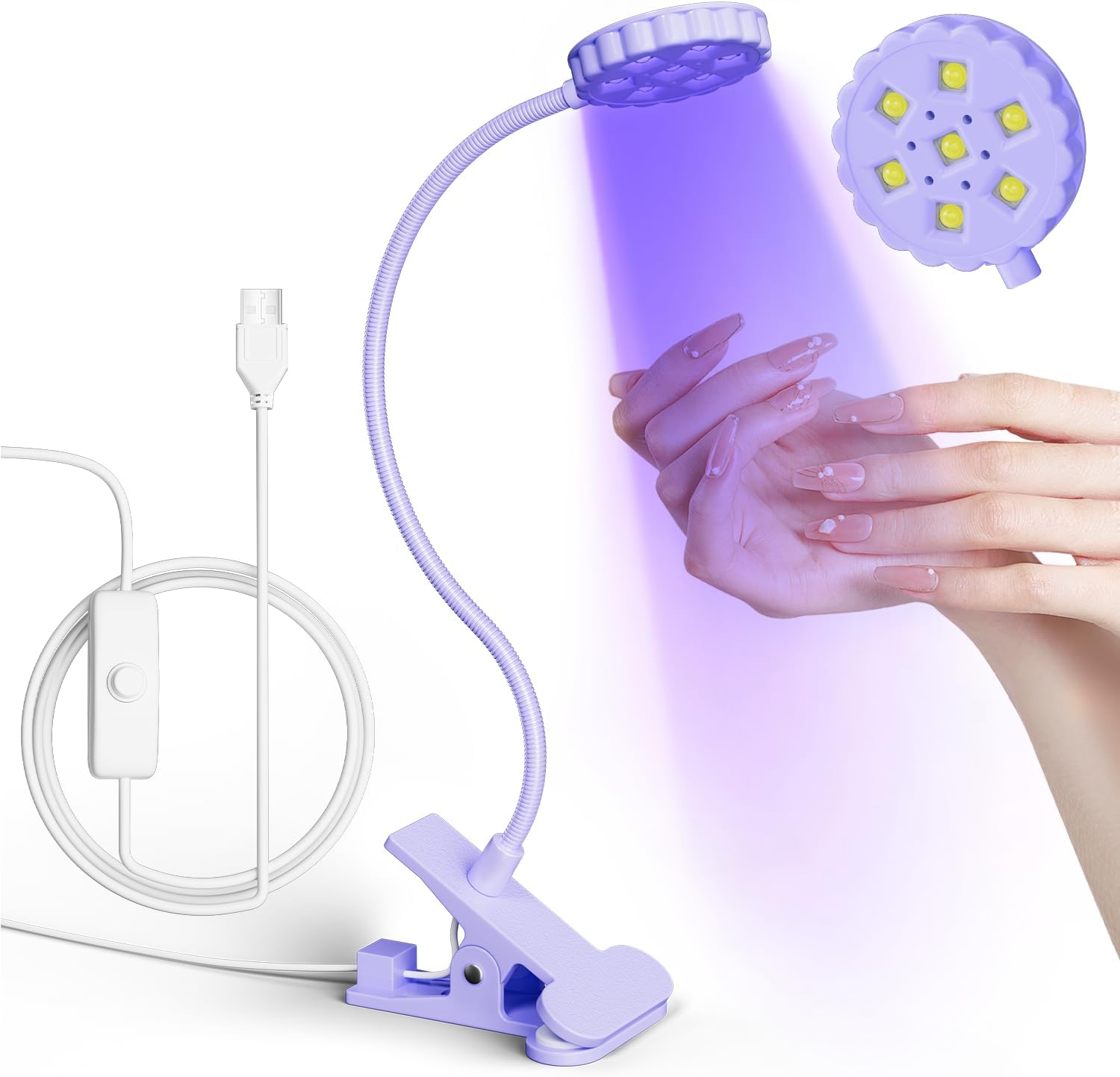 

UV LED Nail Lamp with Clamp, 6W Flexible Gooseneck USB Gel Nail Dryer for Salon or Desk Manicure фіолетовий
