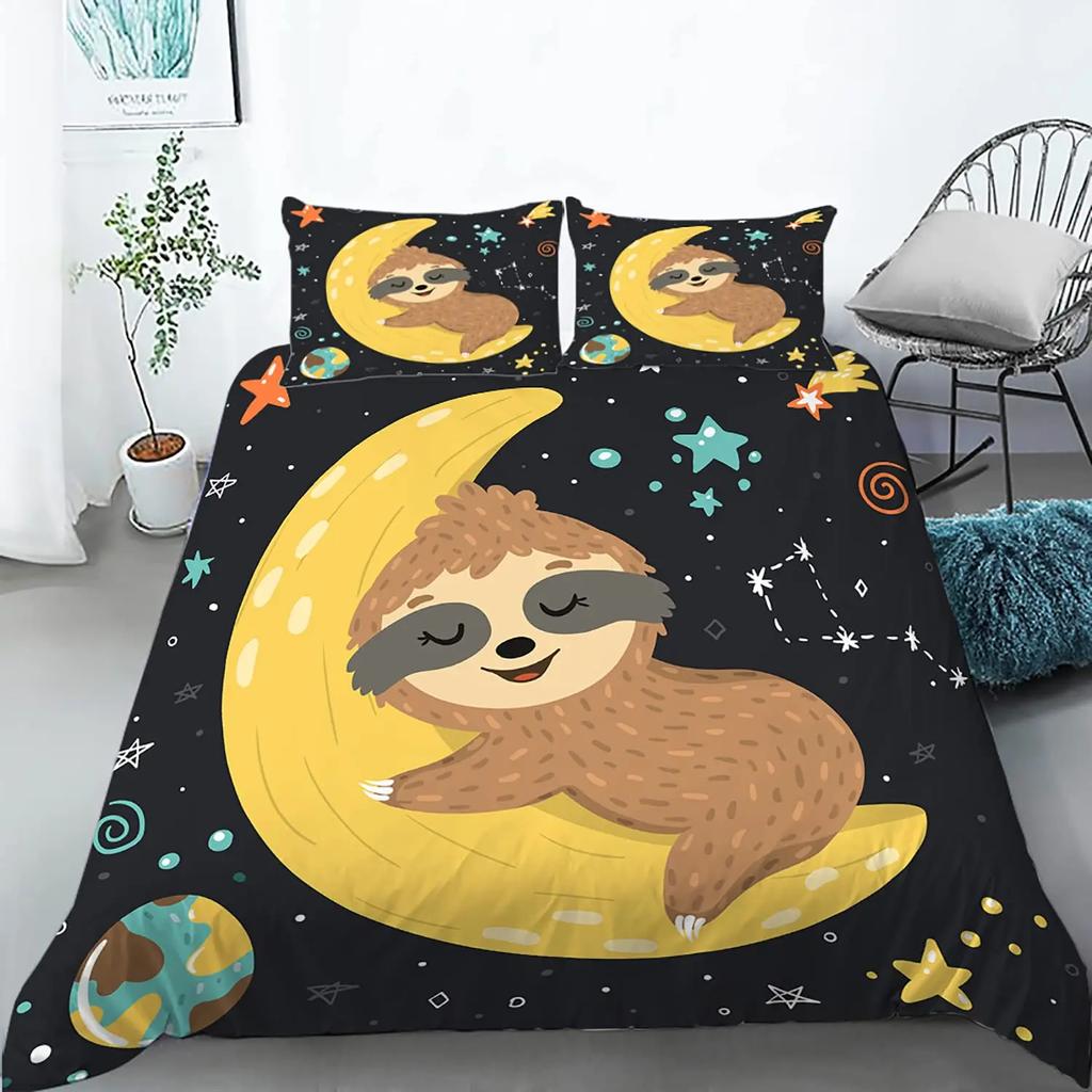 Sloth Duvet Cover Set Twin Size Cartoon Sloth Duvet Cover Bedding Set for Kids Girls Boys Cute Animal Polyester Comforter Cover