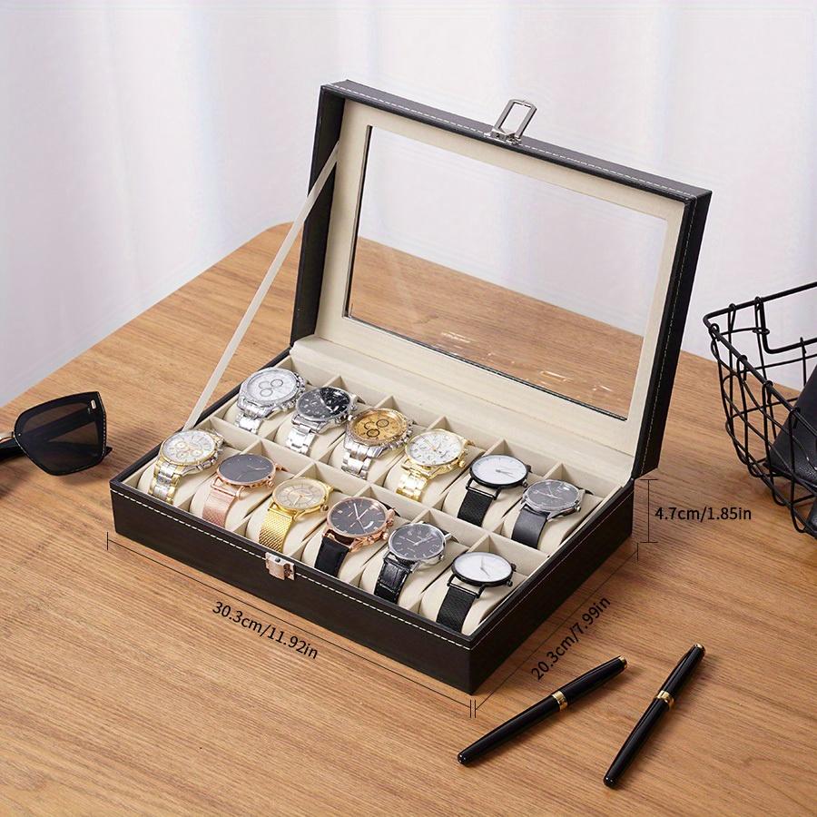 Czarne pudełko na zegarki ze sztucznej skóry, kwadratowe etui ekspozycyjne z klapką, odpowiednie na 2/3/4/5/6/10/12 zegarków, eleganckie pudełko do przechowywania i organizacji zegarków.