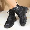 Fashion Fashion Lace Up Black Ankle Boots for Women Autumn Winter Zip Platform Combat Boots Woman Classic Pu Leather Short Booties Mujer