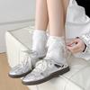 Ballet-style Socks for Girls, Sweet Lace Fringe, Girl's Bow Mid-calf Socks, Solid Color, Versatile, Boneless Long Socks