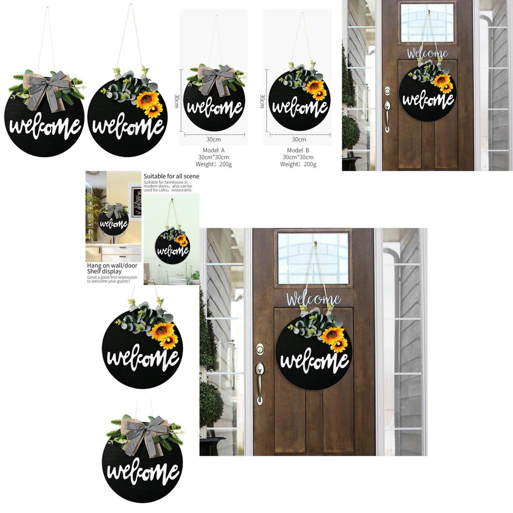 Rustic Wooden Welcome Door Sign With Beautiful Sunflower And Bow Decor For Home