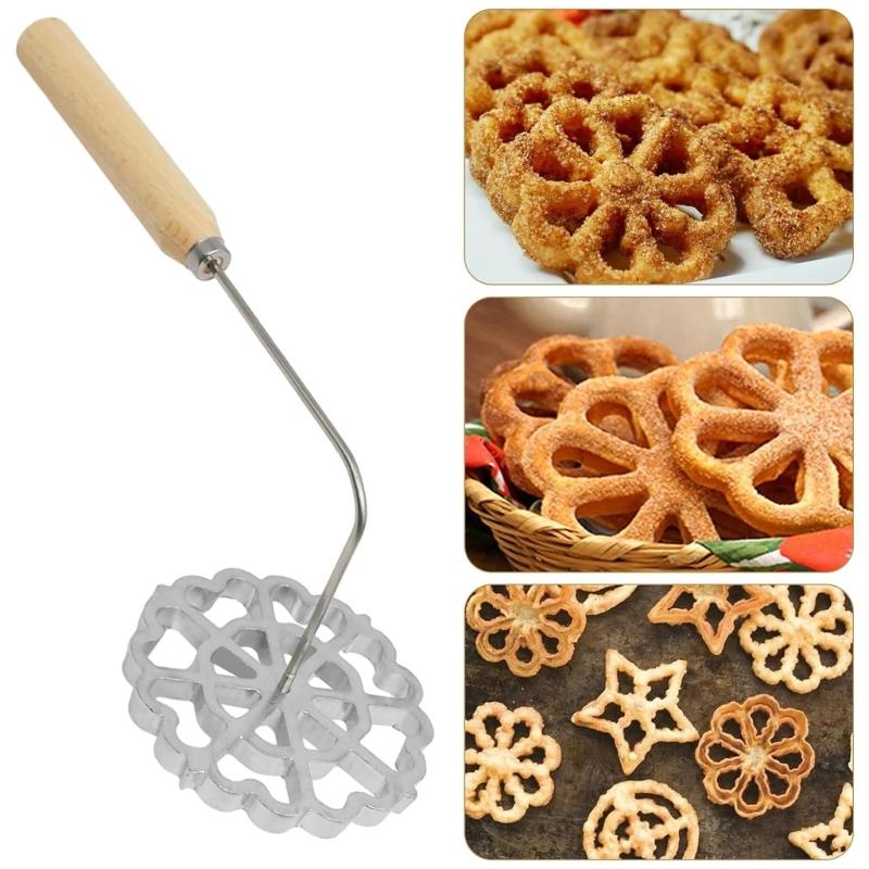 Formička na sušenky Bunuelos s dřevěnou rukojetí Forma na bunuelos Forma na rozety Formičky z hliníkové slitiny na smažené pochoutky