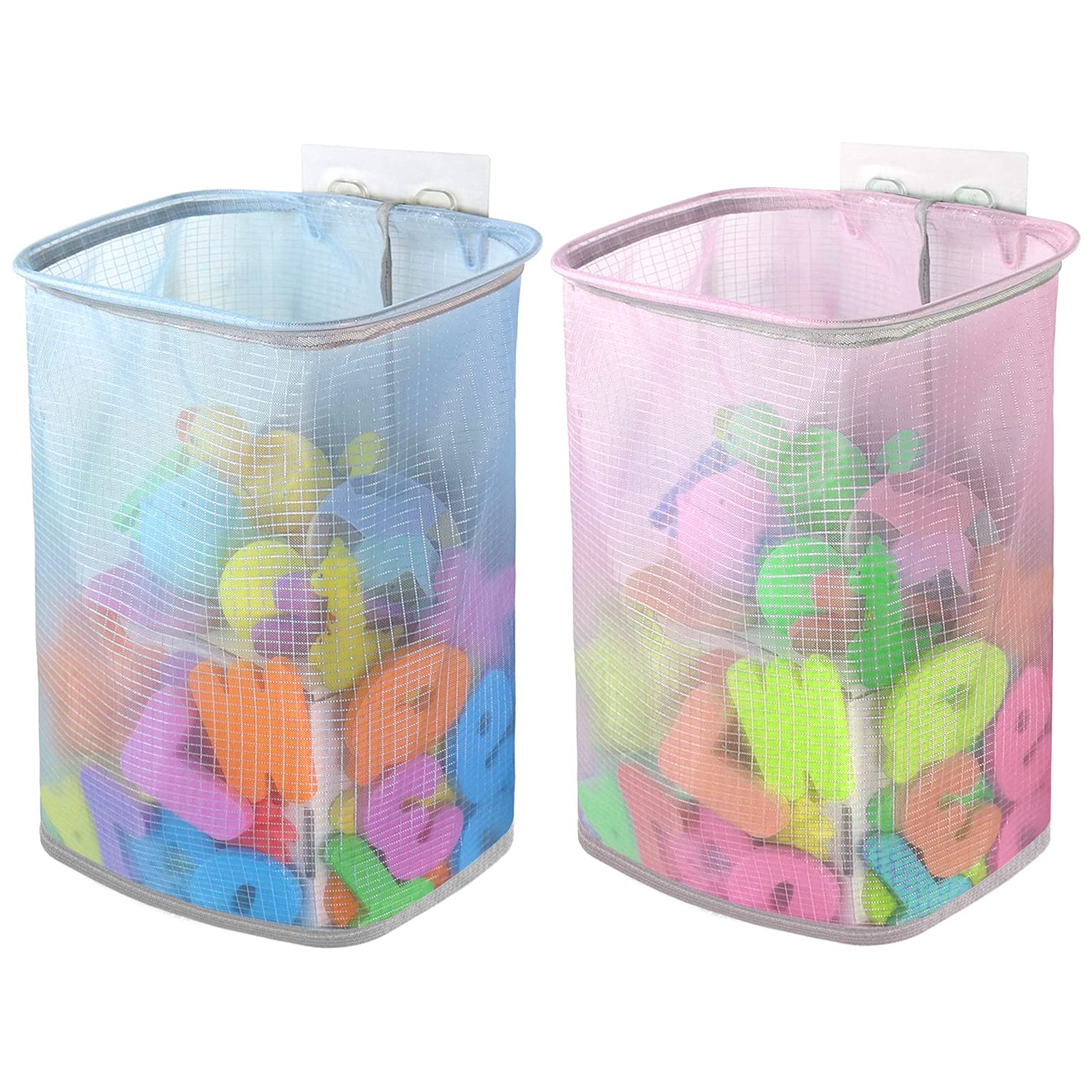 

Linkidea Подвесная сетчатая корзина для хранения игрушек для ванной, держатель для игрушек для ванной с клейкой полкой для душа для и игрушек для машины, органайзер 2 шт., крючки, для детей, малышей,