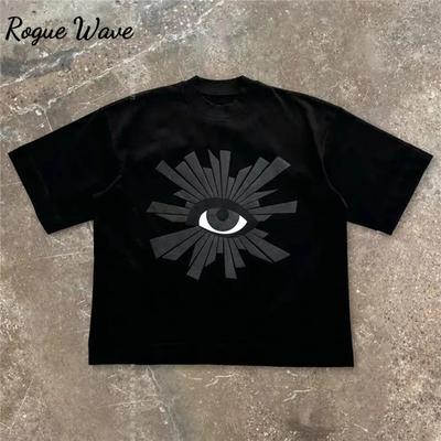 RogueWave Oversize Puff Print Tee Men Women T-shirt High Street Vintage Black Short Sleeve Cotton Tops