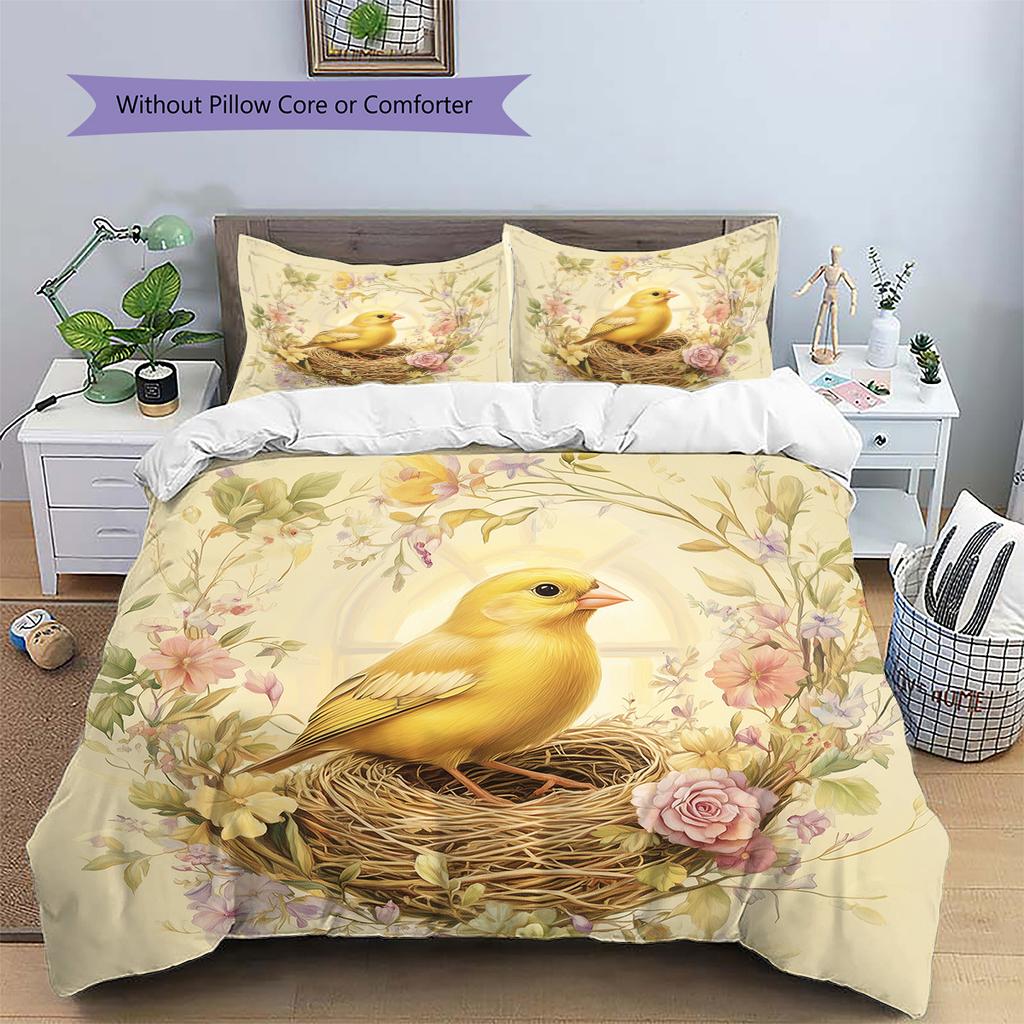Bird's Nest with Flower Wreath  Pattern Bedding Quilt Set  Home Decoration  Gift (1 * duvet cover + 2 * pillowcase, without core)