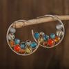 Vintage Bohème Einzigartige Ohrdekoration Versilberte Creolen mit synthetischen Edelsteinen Verzierungen - Exquisiter Schmuck für