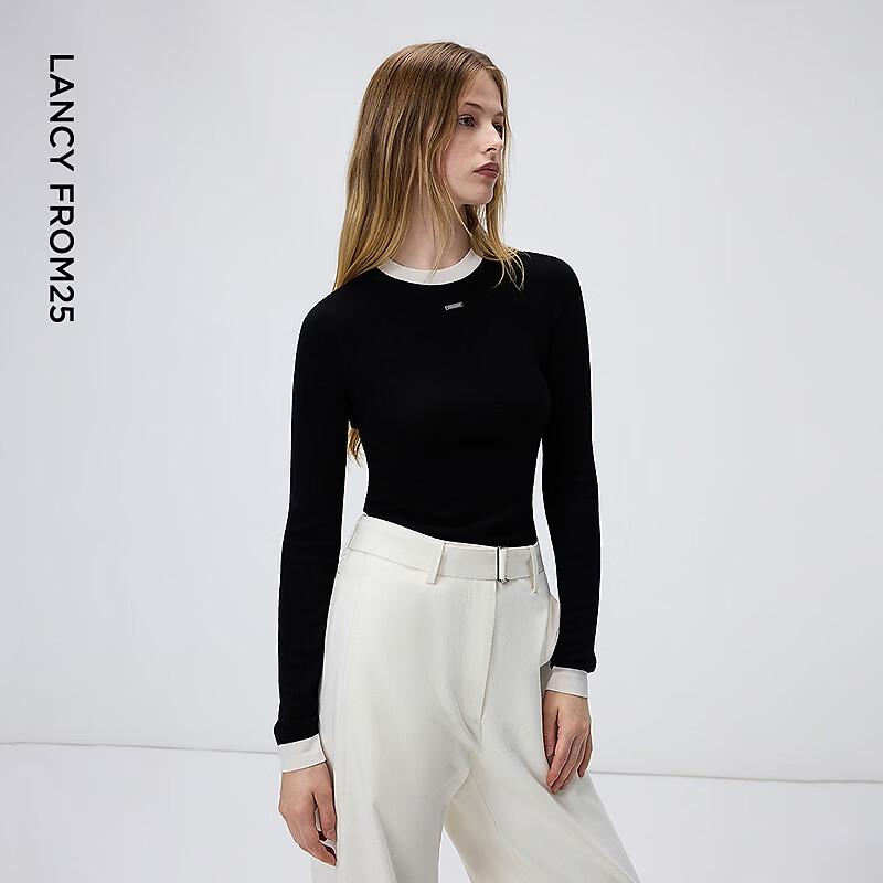 LANGZI Women's Contrast Wool Knit Sweater