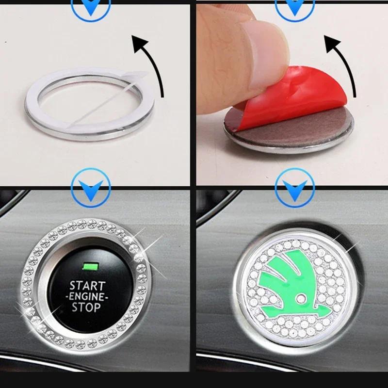 LJUL4 For Skoda Octavia 2 A7 Tour RS Fabia Rapid Kodiaq Superb Kamiq Yeti Karoq Diamond Car One-click Start Button Emblem Decoration
