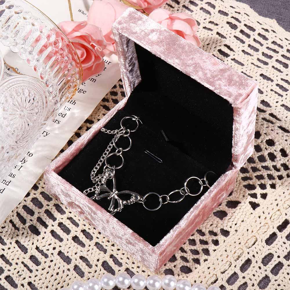 Jewelry Organizer Pendant Storage Necklace Box Jewelry Box Pink Velvet Ring Box Ring Storage Case