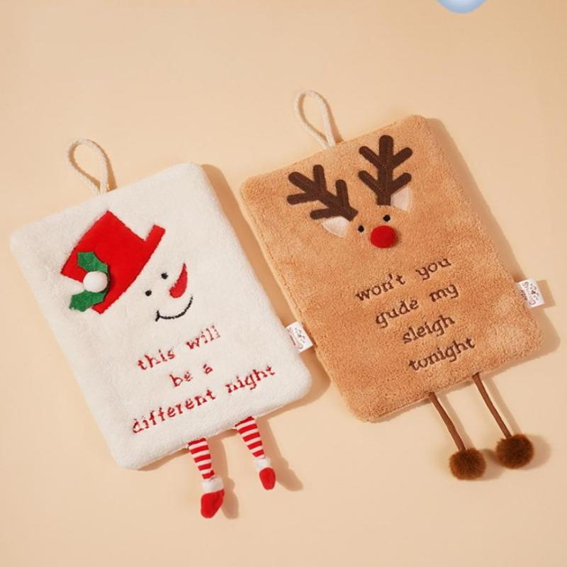 New Christmas Hand Towel Hanging Type Thickened Coral Fleece Towel Kitchen Absorbent Quick Drying Rag Cartoon Hand Towel